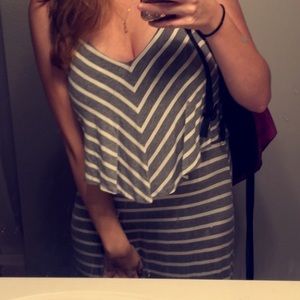 FLATTERING GRAY AND WHITE STRIPED MAXI DRESS